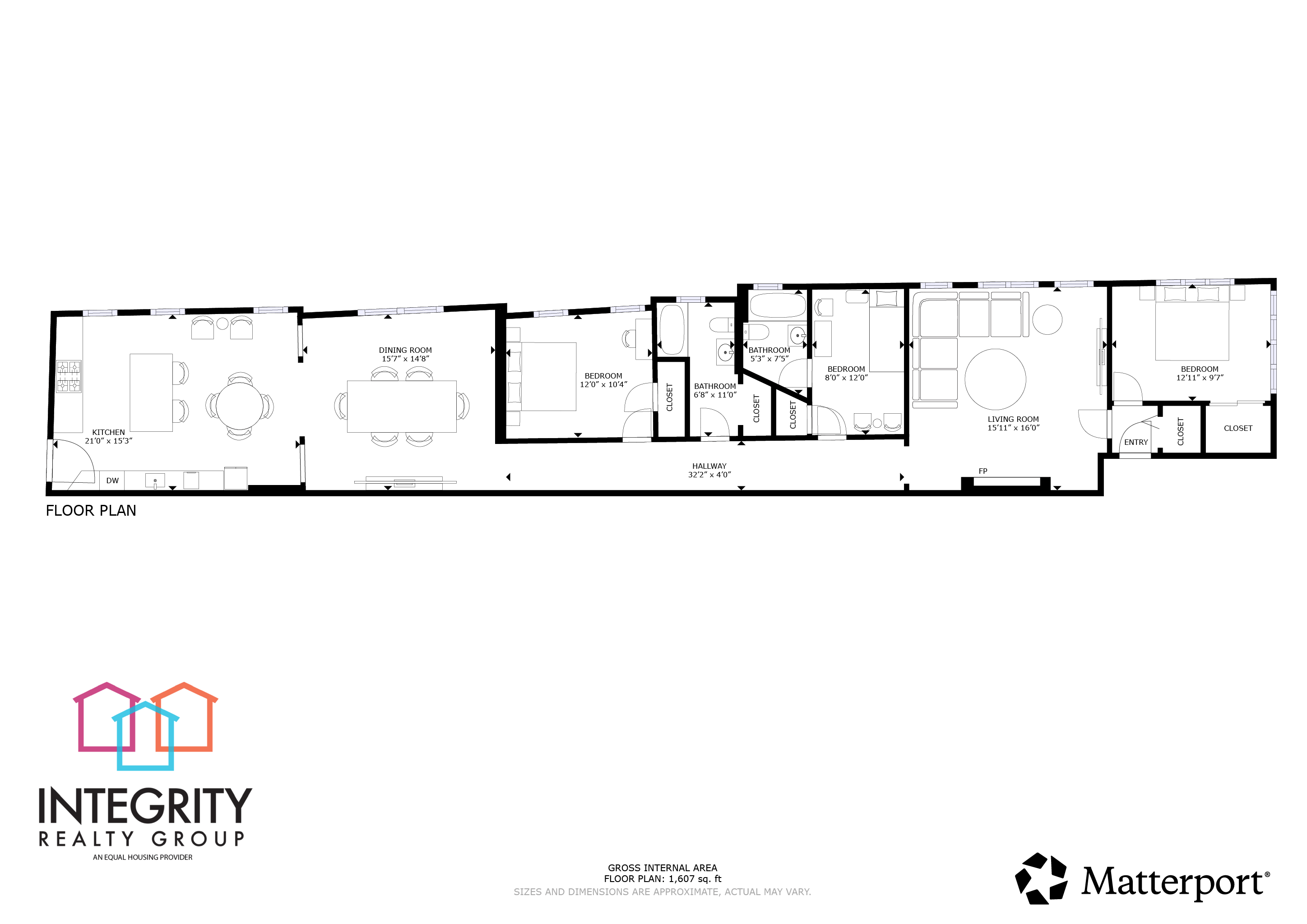 Floor plan for 3 beds, 2 baths, 1792 sqft